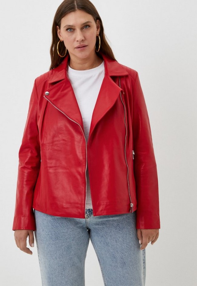 Кожаная куртка-косуха Le Monique. Цвет: красный.  Сезон: Осень-зима
