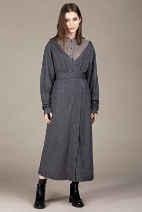 Платье-кардиган Черешня шерстяное с открытыми плечами на запахе темно-серое (38-42)