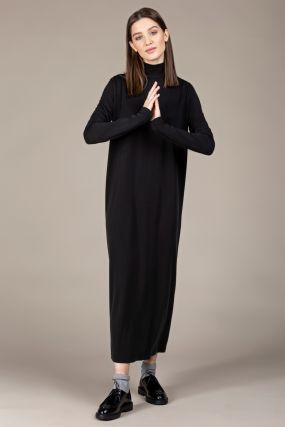 Платье-бадлон Черешня из модала черного цвета с разрезом (40-42)