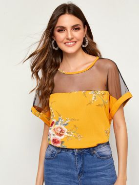 Прозрачная блузка с цветочным принтом