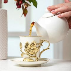 Чашка чайная в подстаканнике ИФЗ Цветы. Орхидея