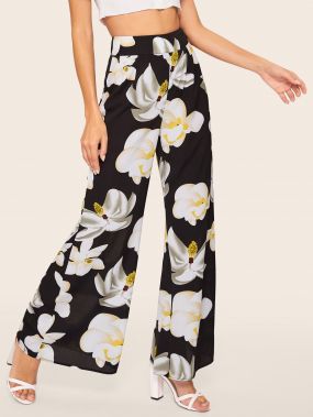 Широкие брюки с цветочным принтом