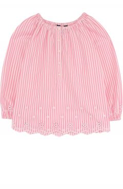 Хлопковая блуза свободного кроя с вышивкой и фестонами Polo Ralph Lauren