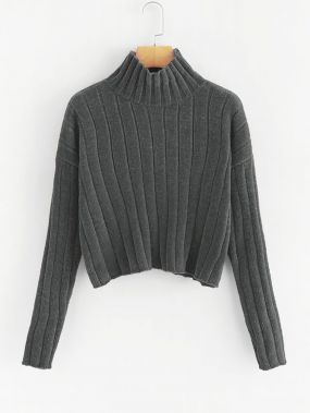 Синель свитер с вырезом под горло и заниженной линией плеч