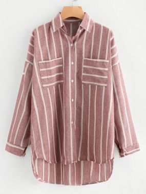 Модная асимметричная рубашка в полоску с карманом