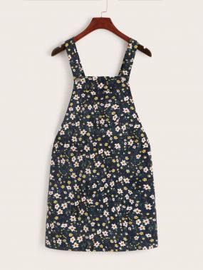 Вельветовое платье с цветочным принтом и карманом