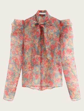 Блуза Из Органзы С Длинным Рукавом И Цветочным Принтом