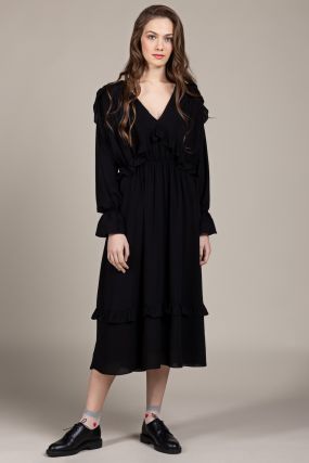 Платье Черешня черного цвета с воланами (38-42)