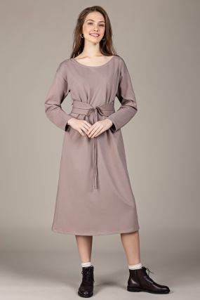 Платье-кардиган Черешня трикотажное с поясом цвета какао (40-46)