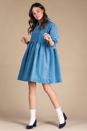 Платье Черешня из вельвета синее с воротничком (40-46)