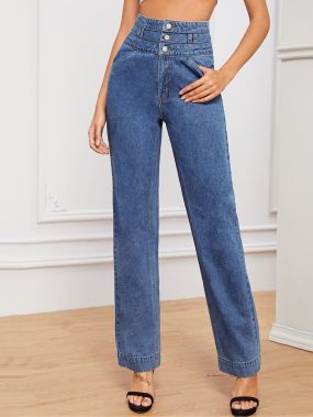 Прямые джинсы с высокой талией