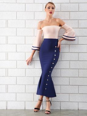 Adyce двухцветное платье-русалка с открытыми плечами