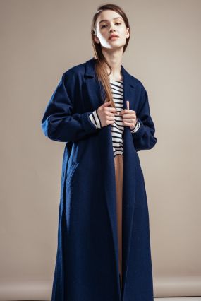 Пальто-халат Черешня с кулиской на спине из синего сукна (42-44)