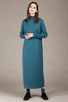 Платье-бадлон Черешня из модала цвета морской волны с разрезом (42-44)