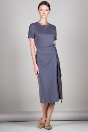 Платье Черешня из модала с запахом на талии мышиный серый (40-44)