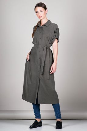 Платье-рубашка Черешня с коротким рукавом хаки (40-46)