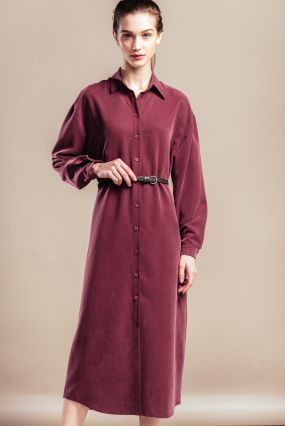 Платье-рубашка Черешня однотонная винного цвета из плотного тенсела (38-40)