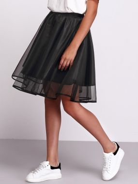 Чёрная модная прозрачная юбка клеш