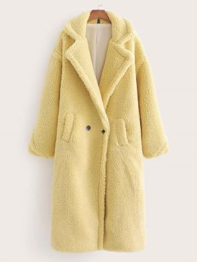 Плюшевое пальто с карманом
