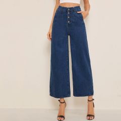 Короткие широкие джинсы с высокой талией