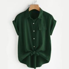 Темно-зеленый с бантом Одноцветный Повседневный Блузы размер плюс