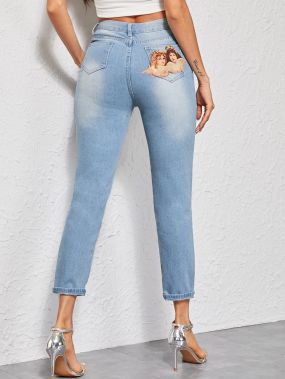 Короткие джинсы с графическим принтом