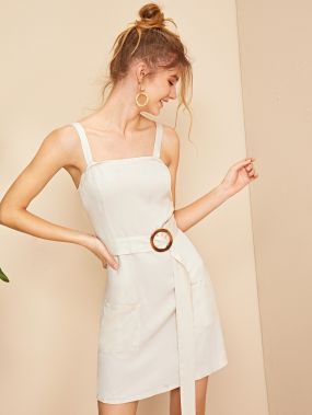 Платье-комбинация с карманом и поясом