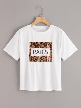 Леопардовая футболка с текстовым принтом