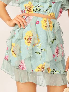 Цветочная юбка в горошек с оборками