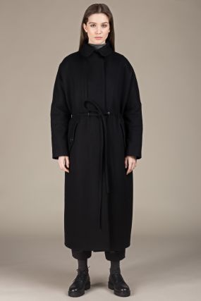 Пальто Черешня с кулиской и вертикальным карманом черное на утеплителе (42-46)