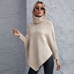 Асимметричный свитер-пончо с высоким воротником