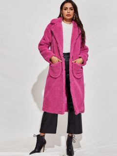 Однобортное плюшевое пальто с карманом