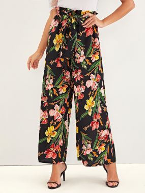 Широкие брюки с цветочным принтом и присборенной талией