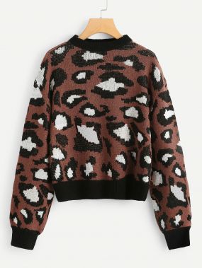 Леопардовый свитер с контрастной отделкой