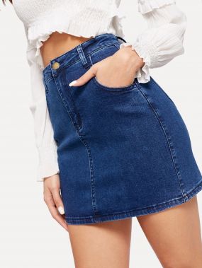 Облегающая джинсовая юбка с карманом
