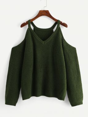Плюс Открытый свитер V Шея свитер