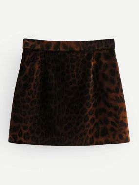 Леопардовая бархатная юбка на молнии