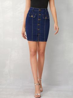 Облегающая джинсовая юбка с пуговицами