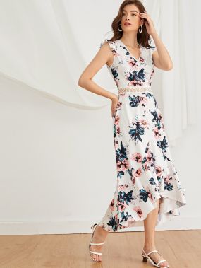 Платье с цветочным принтом и кружевом