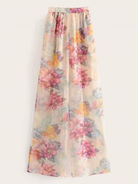 Широкие брюки с эластичной талией и цветочным принтом