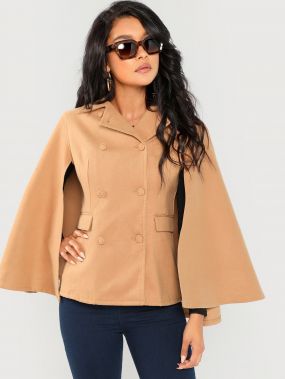 Пальто с плащ-рукавом на пуговицах с карманом