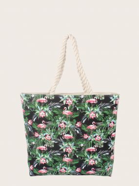 Большая сумка из плотной ткани с принтом фламинго