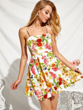 Расклешенное платье-комбинация с цветочным принтом
