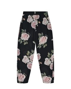 Черные брюки с принтом "розы" Monnalisa детские