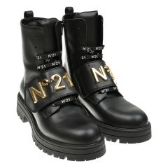 Высокие черные ботинки с металлическим лого No. 21 детские