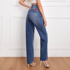Прямые джинсы с вышивкой и высокой талией