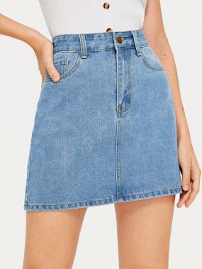 Однотонная джинсовая юбка-карандаш