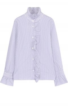Хлопковая блуза в полоску с оборками Dal Lago