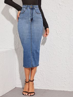 Облегающая джинсовая юбка с разрезом сзади