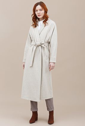 Пальто-халат Черешня с кулиской на спине из сукна кремовое (42-46)